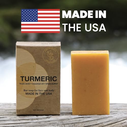 Turmeric Soap - with Kojic Acid, Coconut Oil, Shea Butter, Organic & Natural Ingredients, Vegan, For All Skin Types, Made in USA