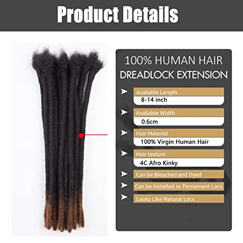0.6 cm Thickness 10Inch #T1B/30 60 Strands 100% Real Human Hair Dreadlock Extensions for Men and Women. Handmade for Full Head, Can Be Dyed and Bleached. Dreadlocks Bulk Permanent Locs