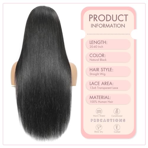Straight Wigs Human Hair 13x6 Lace Front Wigs Human Hair Pre Plucked 200 Density HD Transparent Lace Frontal Wigs for Women Glueless Wigs Human Hair Natural Color 22 Inch