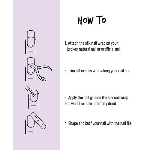 Kiss New York Nail Repair Kit for Damage, Broken, Cracked and Weak Nails - Biotin Infused Glue, File, and 2 Wraps - Made in Korea