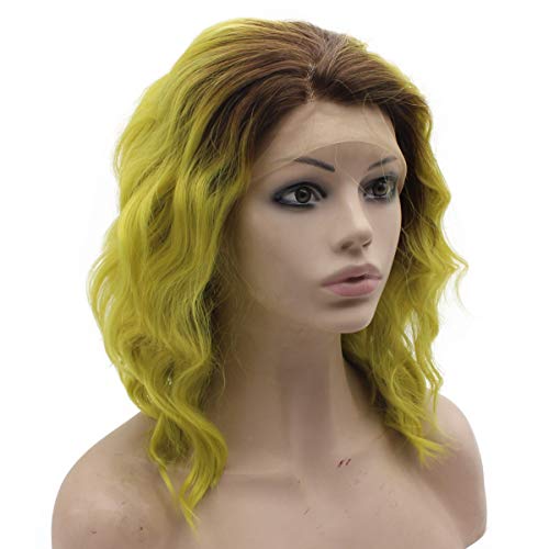 MX angel Shoulder Length Ombre Yellow Heat Friendly Synthetic Lace Front Wavy Wig
