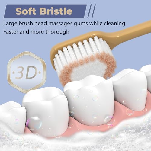 Soft Toothbrushes for Adults, Medium Manual Wider Head Tooth Brush, Good Cleaning Effect for Sensitive Teeth Oral Gum Recession (6 Pack)