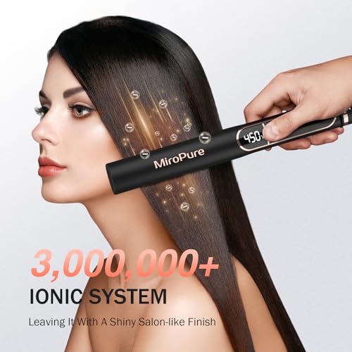 MiroPure Flat Iron Hair Straightener, 1 Inch Titanium Plates Hair Straightener with 15S Heat-up, Professional MCH Ceramic Negative Ion Hair Iron Dual Voltage for Women Hair with Auto Shut-Off