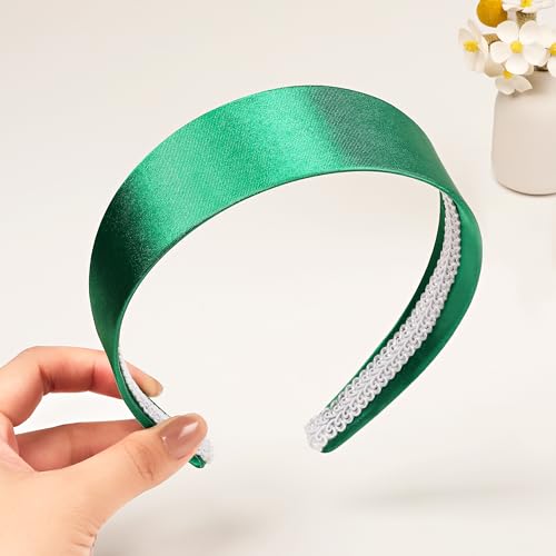 Ivyu Green Headbands for Women 70s Wide Headband Girls Halloween Satin Headbands for Adults 60s Hard Head Bands