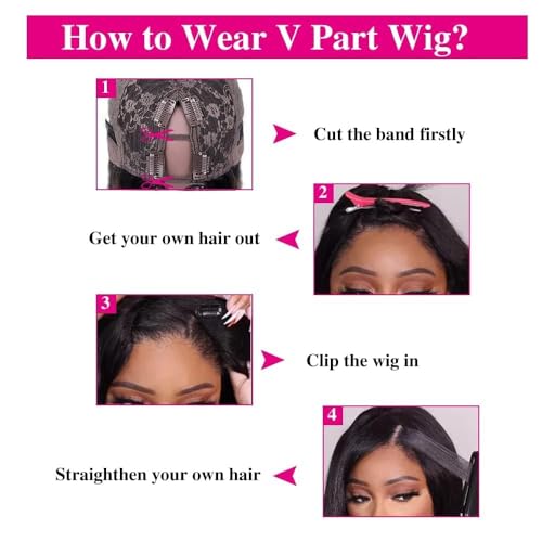 Straight V Part Wigs Human Hair Upgrade U Part Human Hair Wigs for Women Glueless Full Head Clip In Half Wig Natural Color 24inch