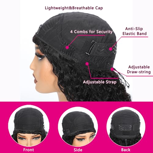 Half Wig Human Hair 200% Density Water Wave Glueless Wigs Human Hair 3 in 1 Drawstring Seamless Flip Over With Adjustable String Invisible Hairline Beginner Friendly Headband Wig 18 Inch