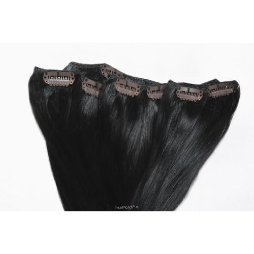 TRESSMATCH 20"-22" Remy (Remi) Human Hair Clip in Extensions Off Black (Color #1b) 10 Pieces(pcs) Thick to Ends Full Head Luxury Set [Set weight: 5.7oz/160grams] ¡¦
