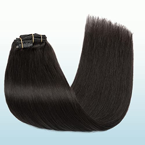 Elailite Clip in Human Hair Extensions, 125g 22 Inch 7pcs #1B Natural Black 100 Real Human Hair, Double Weft Handmade Soft Natural Straight Brazilian Virgin Remy Human Hair for Women