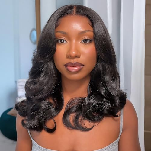 RECOOL Human Hair Wig Glueless Lace Front Wigs 6x5 Hd Loose Body Wave Lace Front Wigs Glueless Wigs Human Hair Pre Plucked Pre Cut Lace Frontal Wigs For Black Women 16 Inch