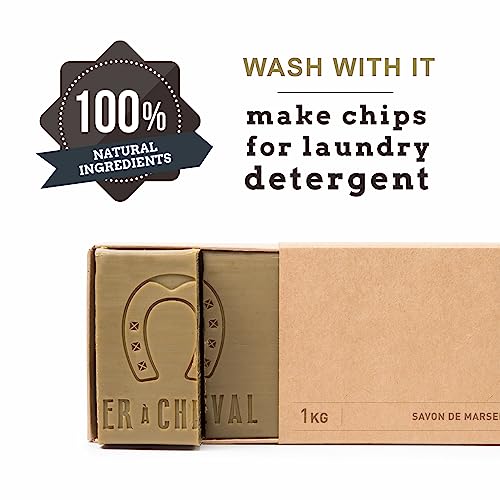 Fer ? Cheval Pure Olive Savon De Marseille Soap Bar Sliced Cubes, Natural French Olive Oil Soap Bar Slices, Multi-Purpose Marseille Soap, 6 pieces 1 kg/35.5 oz
