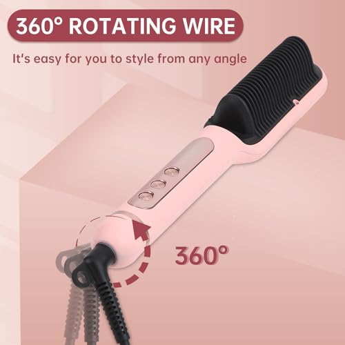 Negative Ionic Hair Straightener Brush with 9 Temp Settings, 30s Fast Heating Hair Straightening Comb with LED Display, Anti-Scald & Auto-Shut Off Hair Brush Straightener for Women (Pink)