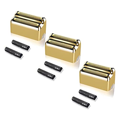 Professional Replacement Foil and Cutters for BaBylissPRO Barberology Double Foil Shaver, Compatible with BaBylissPRO Barberology FXFS2 Shaver (3 gold)