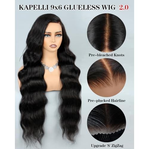 28 Inch Wear And Go Glueless Wigs Human Hair Pre Plucked Pre Cut 9x6 Body Wave Glueless Pre Plucked Bleached Knots Lace Front Wig For Women Transparent Lace Closure Wigs 200% Density