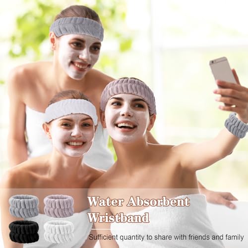 obeoby Spa Headband for Washing Face, 12 Pcs Makeup Headband and Wristband Set for Skincare Makeup Bath Stocking Stuffers for Women Girls