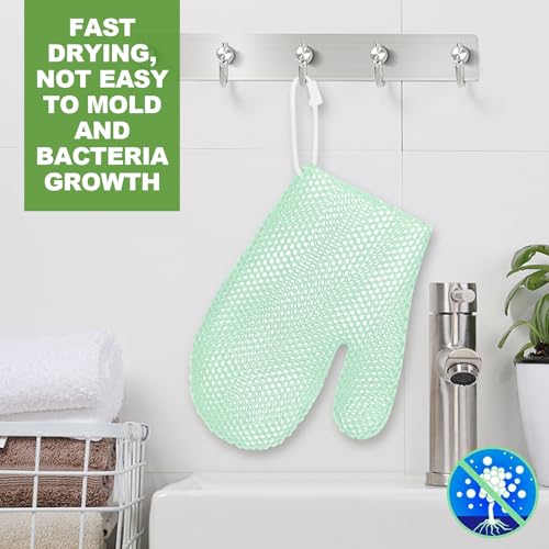 Exfoliating Glove Bath Mitt -Exfoliating Gloves for Shower, Body Scrubber for Deep Cleansing, Quick Drying Bath Gloves (Green)