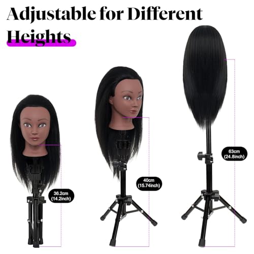 18" Mannequin Head Human Hair with Stand - 100% Real Human Hair Mannequin Head for Braiding, Cosmetology Manikin Doll Head for Hair Styling with Tripod Stand Table Clamp Hair Braiding Set