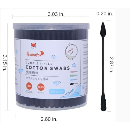 Black Cotton Swabs Spiral Pointed - 600 Count Organic Cotton Buds Charcoal Gothic Double Side Tightly Wrapped Precision Cotton Tips Paper Stick Soft Gentle Lint-Free, Spiral & Pointy (Black)