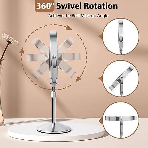 8" Lighted Makeup Mirror with Adjustable Height, 1X/10X Magnification, Rechargeable LED Vanity Mirror with 3 Color Modes, 360¡Æ Rotating Touch Screen, Magnifying Tabletop Cosmetic Mirror