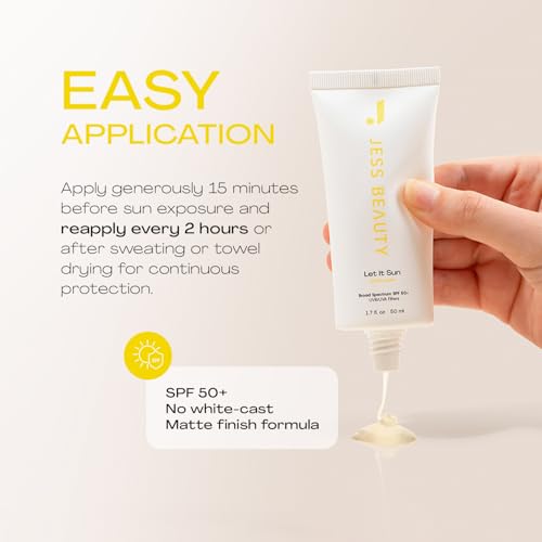 JESS BEAUTY | Let it Sun 50+ Sunscreen Green Tea & Aloe Extract | Skincare Sun Protection 1.7 fl oz