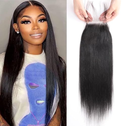 QTHAIR 16a Brazilian Straight Human Hair 4x4 Transparent Lace Closure 10inch 150% Density Swiss Lace Closure Pre Plucked Natural Hairline for Black Women