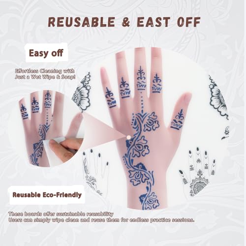 Reusable Henna Tattoo Practice Boards 2 Pack Henna Hand Practice Templates for Homemade Henna, Mehendi Heena Beginner, Aritist for Mehendi Art, 2 skin tones