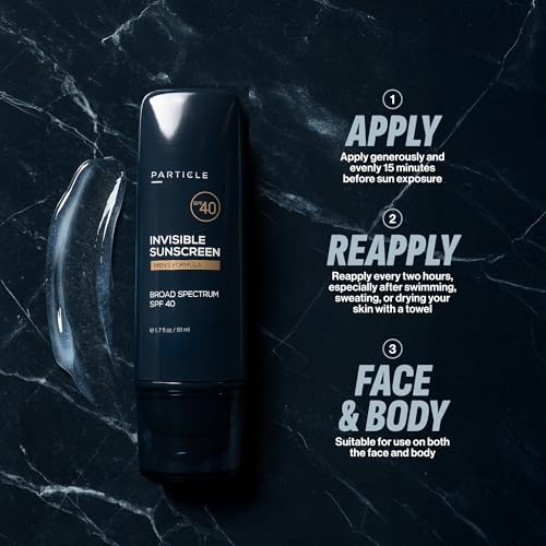 Particle Invisible Sunscreen, Men¡¯s Transparent SPF 40 Sunscreen Lotion with Vitamin E, Daily Skin Care for Men, Lightweight Formula for Sun Protection, Beard Friendly, Non Greasy, 1.7 FL OZ