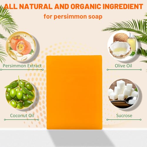 3Pack Natural Persimmon Soap Bar for Body Odor Control, Organic Deodorant Body Persimmon Bar Soap for Old People Smell, Remove Odor Bath Body Wash for Women & Men