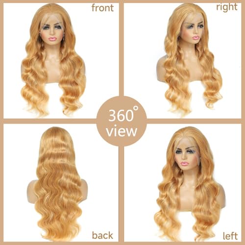 32 Inch 13x6 Honey Blonde Body Wave HD Lace Front Wigs Human Hair Pre Plucked Honey Blonde Wig Human Hair 27# Colored 200% Density Glueless Wigs for Women