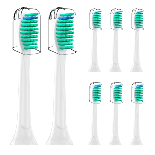 Replacement Toothbrush Heads, Compatible with Philips Sonicare Click-on Toothbrush Handles, 8 Standard Heads, Extra Soft Dupont Bristles for Sensitive Teeth, White