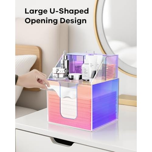 Disposable Facial Towels Storage Box Compatible with Clean Skin Club Clean Towel XL - Cotton Pads - Swabs Upgraded Double Layer Acrylic Storage Container Face Towel Holder (Glossy Rainbow)
