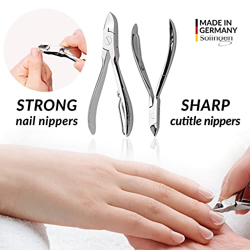 marQus Nail Kit for Men and Women - Manicure Set 12 pcs - German Made Nail Kit - Grooming Set - Genuine Leather Case with exclusive Glass Nail File - Manicure Set made in Germany