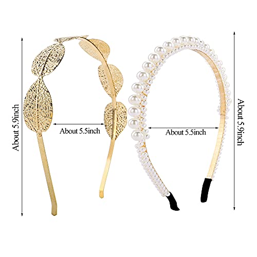 Pearl Headband Hair Accessories Set Leaf Headband White Faux Pearl Rhinestones Hair Clips Girls Elegant Hair Accessories Kit with Large intestine Hair Ring for Party Wedding Daily (#2)