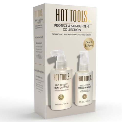 HOT TOOLS¢â Pro Artist Heat Defense Instant Detangling Mist and Straight Heat, Heat Activated Straightening Serum | Protect and Straighten