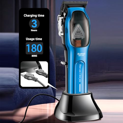 KEMEI Professional Hair Clippers for Men Cord/Cordless Hair Cutting Kits, Hair & Beard Trimmer, Adjustable Barber Clippers with USB Rechargeable, KM-1763