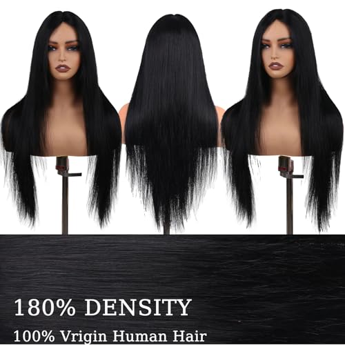 30 Inch Lace Front Wigs Human Hair Straight Wear and Go Glueless Wigs Human Hair Pre Plucked Pre Cut T Part HD Lace Front Wig 180% Density Black Layered Wig