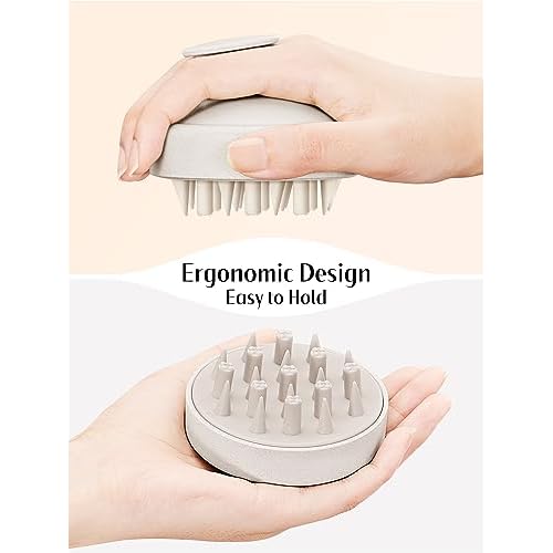 HEETA Hair Scalp Massager for Hair Growth, Shampoo Brush, Scalp Scrubber Exfoliator with Soft Silicone Bristles for Dandruff Removal to Relieve Stress, Wet Dry Use Updated Material, Beige