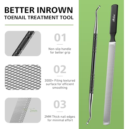 BALUCA Toenail File for Thick Nails & Ingrown Relief | Heavy Duty Metal Emery Board with Toenail Lifter for Seniors, Coarse Grit & Durable Stainless Steel Design (Black, 1.0, Count, 180/240 Grit)