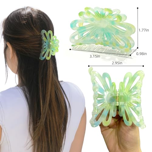 Flower Hair Claw Clips for Women/Girls, 3PCS 3.1" Big Cute Clips for Thick/Thin Fine Hair, Nonslip Strong Hold Hair Styling Accessories (A-colorful)