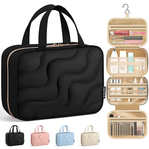 HOTOR Hanging Toiletry Bag - Spacious Travel Toiletry Bag for Women & Men, Multi-Pocket Makeup Organizer, Travel & Cruise Essentials for Business Trip, Gym, Black, 12.6" x 9.9" x 4.3"