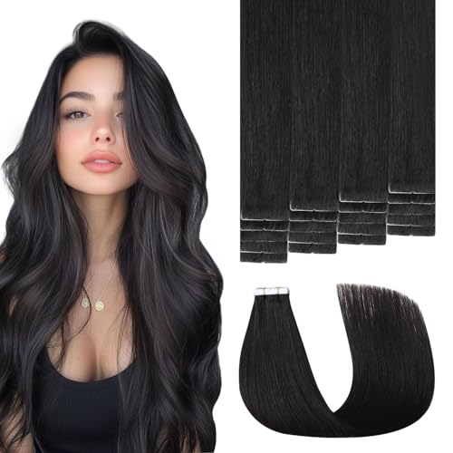 Invisible Tape in Hair Extensions Real Human Hair Pro3.0#1B Natural Black 20pcs 30g 14inch Seamless Injected Hand-Tied Invisi Edge Tape ins Extensions 3rd-Generation£¨#1B-14inch£©