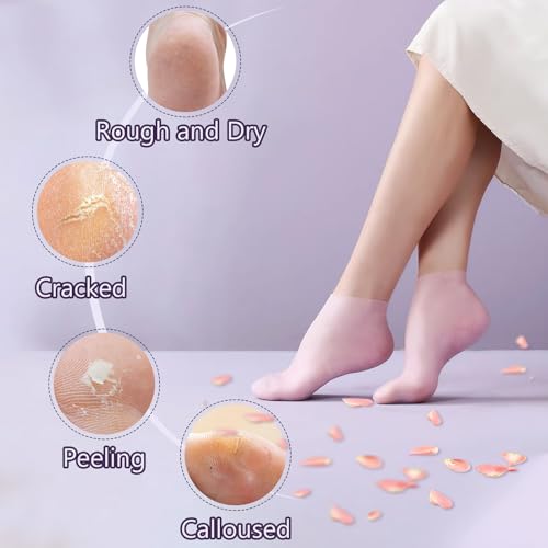 4 Pairs Silicone Socks Gloves Set for Dry Cracked Feet and Hands, Silicone Foot Socks for Women, Moisturizing Feet