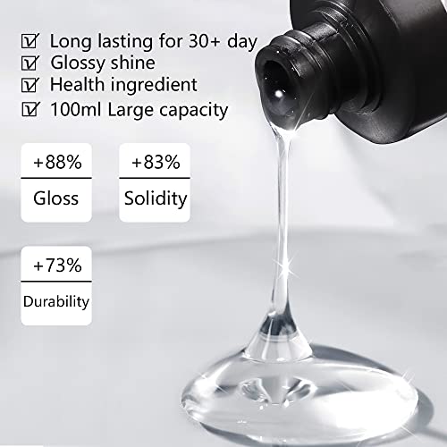beautilux No Wipe Gel Top Coat, 100ml Nail Top Coat Gel Refill, Long Lasting High Gloss for Home Nail Salon, 3.5 fl.oz