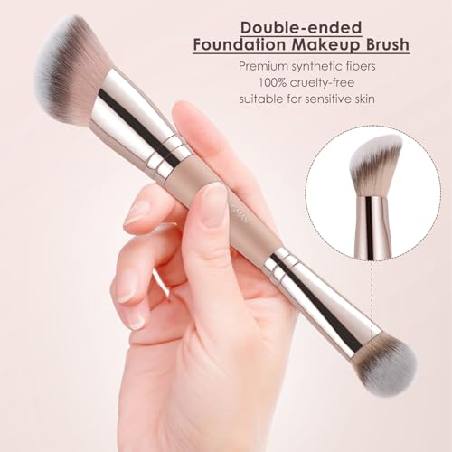 KINGMAS Foundation Brush, Dual Ended Makeup Brush for Foundation and Contour Blending Liquid Powder, Concealer Cream Cosmetics Blush, Cruelty Free Vegan & Easy (Pink)