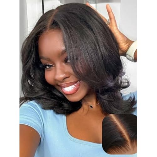 Beauty Forever 7X5 Bye Bye Knots Wear and Go Wig Yaki Straight Pre Cut Lace Bob Wigs Human Hair Lace Closure Wig Pre Plucked, Easy Install No Skill Needed 150% Density 10inch