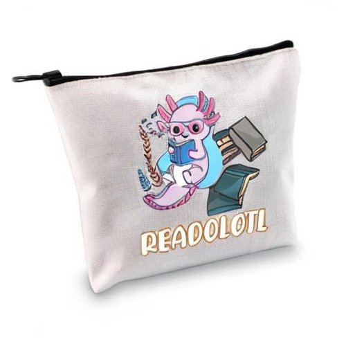 GJTIM Axolotl Gifts Bookish Gifts Readolotl Makeup Bag Funny Axolotl Book Reading Zipper Pouch Bookworm Gifts for Readers Book Lovers (Readolotl Bag)