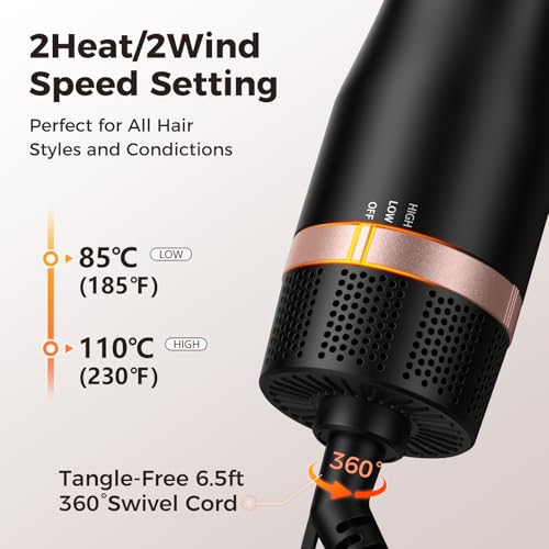 slopehill Mini Dual Voltage Hair Dryer Brush,1000 Watts Travel Hot Air Brush with European Plug, Ionic Hair Dryer and Styler for Women for Home & Salon, Oval Barrel 2 Heat & 2 Speed Settings