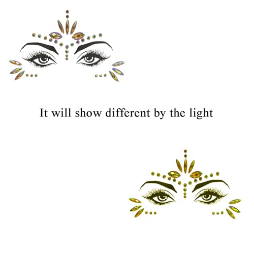 Mermaid Face Gems Stick Jewels for Women Cosplay Mermaid Halloween Club Eye Face Gems Stickers on Rave Party Gift for Kids Eye Face Jewels Temporary Tattoos Festival (Gold)