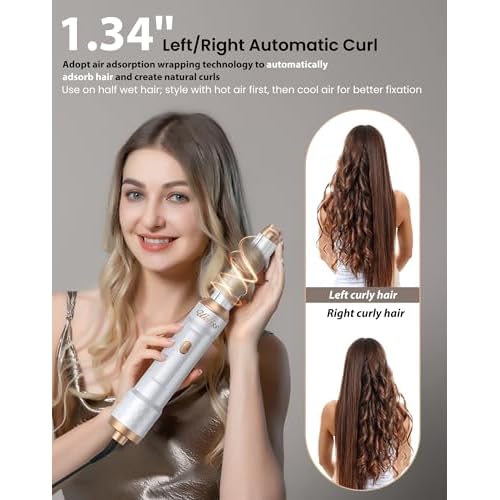 Ukliss 6 in 1 Hair Dryer Brush, Air Styler with Auto Wrap Curling - Ionic Blow Dryer for Frizz-Free Fast Drying, Volumizing Brush & Straightener for All Hair Types, ALCI Plug