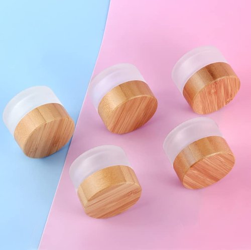 XINGZI 2PCS 30ml/30g/1oz Environmental Bamboo Lid Frosted Glass Bottle Cream Jars Empty Cosmetic Comtainer For Face Cream Eye Cream Lip Balm Ointments Salves Nail Powder