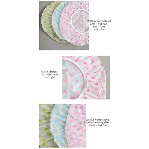 TCOTBE 6 Pieces Waterproof EVA Plastic Shower Cap,Elastic Reusable Bathing Cap,Beauty Salon Spa Lace Elastic Band Flower Printed Hat Environmental Protection Hair Bath Caps